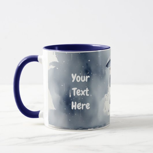 Waterverf Lady Regen met Paraplu Grijs Jurk Mok (Links)