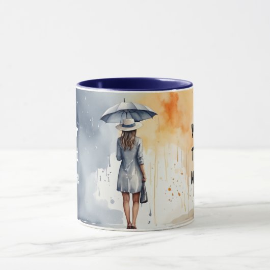 Waterverf Lady Regen met Paraplu Grijs Jurk Mok (Midden)