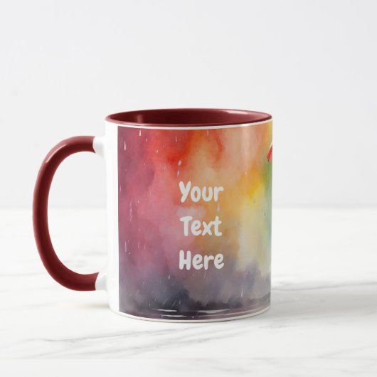 Waterverf Lady Regen met Paraplu Grijs Jurk Mok (Links)