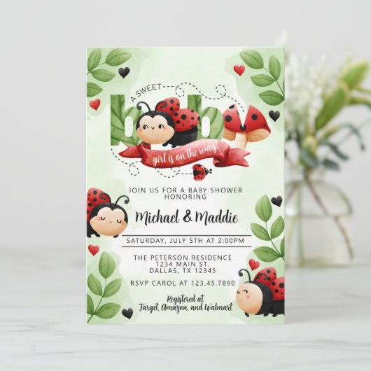 Waterverf Ladybug Beetle Insect Baby shower Kaart (Staand voorkant)
