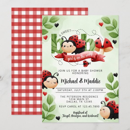 Waterverf Ladybug Beetle Insect Baby shower Kaart (Voorkant / Achterkant)