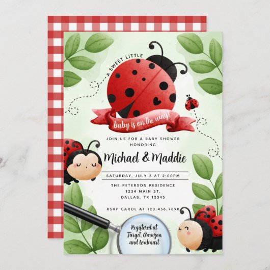 Waterverf Ladybug Beetle Insect Baby shower Kaart (Voorkant / Achterkant)