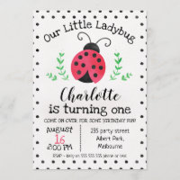 Waterverf Ladybug Birthday-uitnodiging