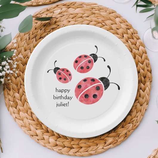 Waterverf Ladybug - Borden voor gepersonaliseerd p Papieren Bordje