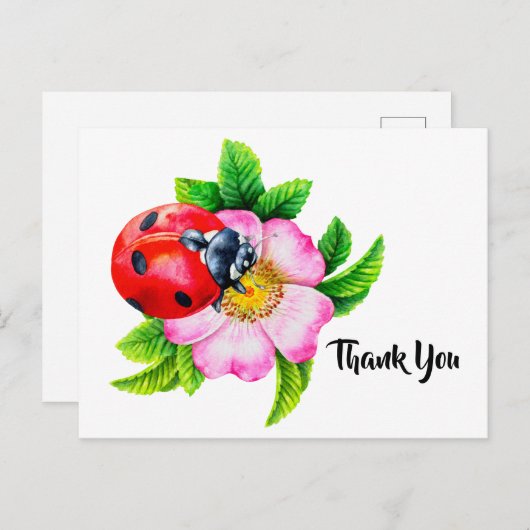 Waterverf Ladybug Floral Hartelijk dank Briefkaart (Voorkant / Achterkant)