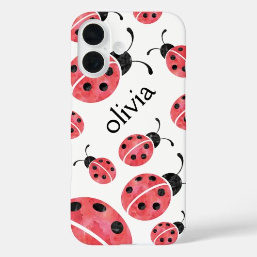 Waterverf Ladybug Gepersonaliseerde iPhone Case (Achterkant)