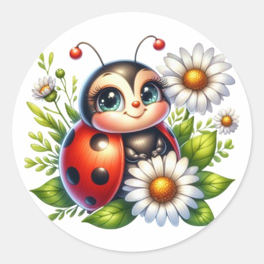 Waterverf Ladybug Ronde Sticker (Voorkant)