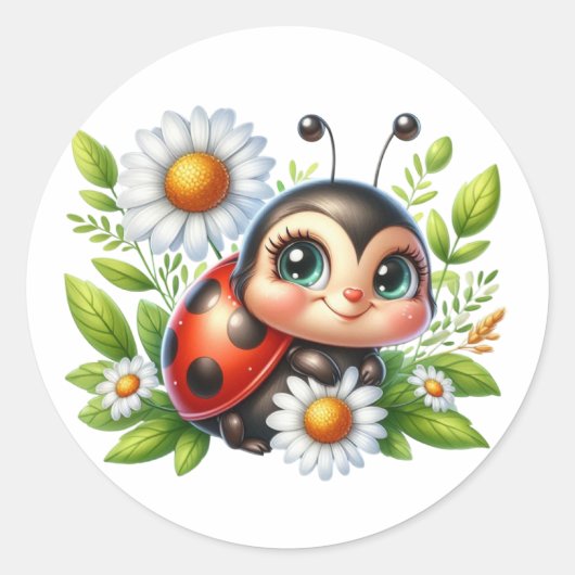 Waterverf Ladybug Ronde Sticker (Voorkant)