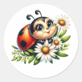 Waterverf Ladybug Ronde Sticker