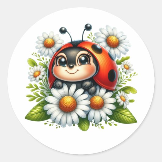 Waterverf Ladybug Ronde Sticker (Voorkant)