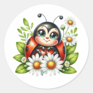 Waterverf Ladybug Ronde Sticker