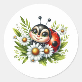 Waterverf Ladybug Ronde Sticker
