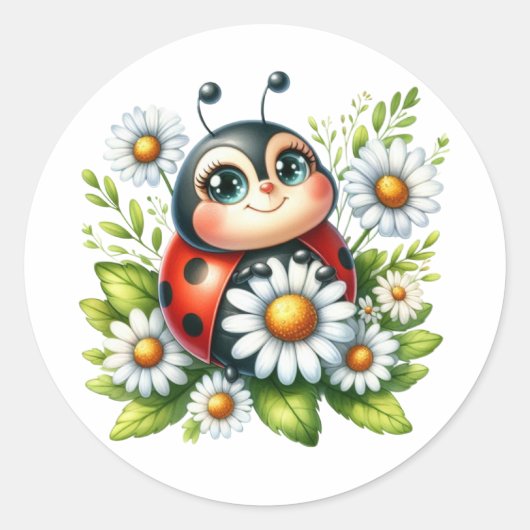 Waterverf Ladybug Ronde Sticker (Voorkant)