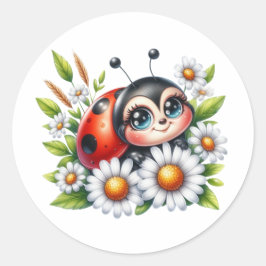 Waterverf Ladybug Ronde Sticker