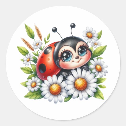Waterverf Ladybug Ronde Sticker (Voorkant)