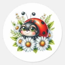 Waterverf Ladybug Ronde Sticker