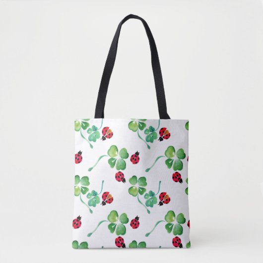 Waterverf Ladybug Spring Flowers Tote Bag (Voorkant)