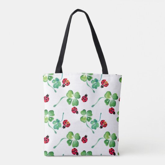 Waterverf Ladybug Spring Flowers Tote Bag (Achterkant)