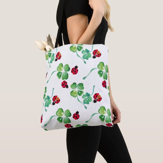 Waterverf Ladybug Spring Flowers Tote Bag (Dichtbij)