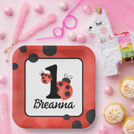 Waterverf Ladybug Verjaardagsplein Feest Papieren Bordje (Feest)