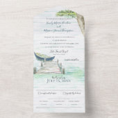 Waterverf Lake Blue kano bruiloft All In One Uitnodiging (Binnen)