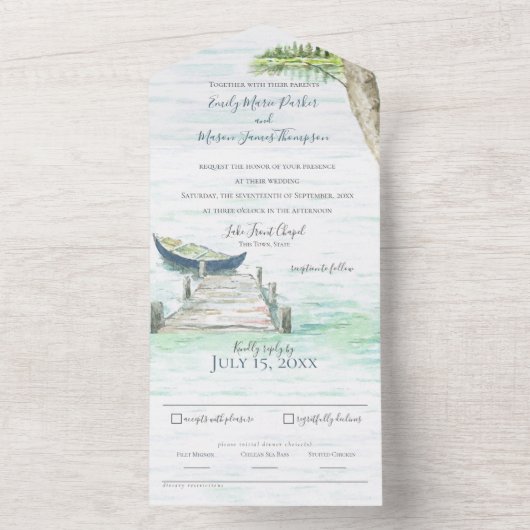 Waterverf Lake Blue kano bruiloft All In One Uitnodiging (Binnen)