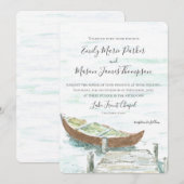 Waterverf Lake Canoe bruiloft Kaart (Voorkant / Achterkant)