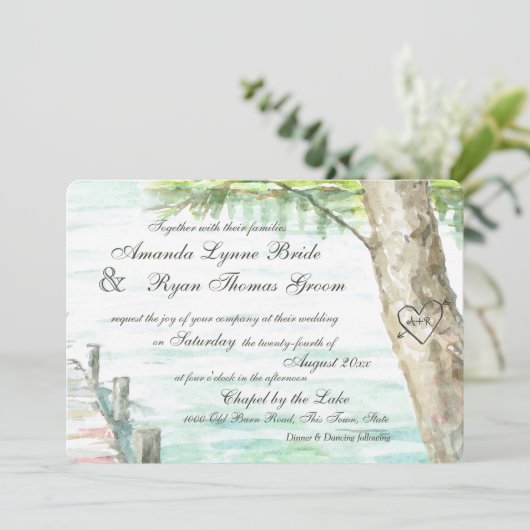 Waterverf Lake en gesneden boomhart Kaart (Staand voorkant)