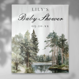 Waterverf Lake Forest Baby shower Foto achtergrond Wandkleed