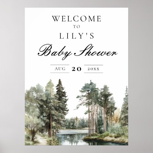 Waterverf Lake Forest Baby shower Welkomstbord Poster (Voorkant)