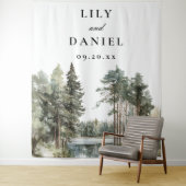 Waterverf Lake Forest bruiloft foto achtergrond Wandkleed (In situ)