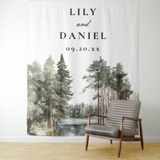 Waterverf Lake Forest bruiloft foto achtergrond Wandkleed (In situ)