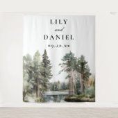 Waterverf Lake Forest bruiloft foto achtergrond Wandkleed (Voorkant)