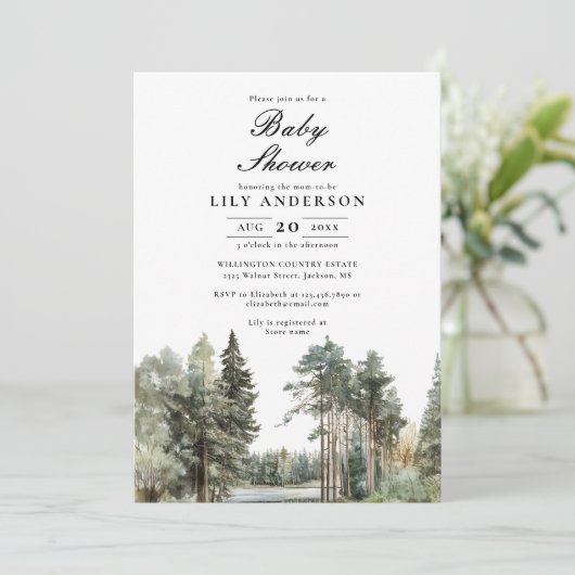 Waterverf Lake Forest Foto QR Code Baby shower Kaart (Staand voorkant)