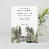 Waterverf Lake Forest Woodland Wedding QR-code Kaart (Staand voorkant)