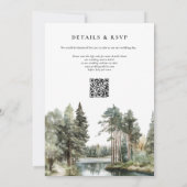 Waterverf Lake Forest Woodland Wedding QR-code Kaart (Achterkant)