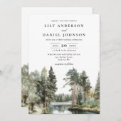 Waterverf Lake Forest Woodland Wedding QR-code Kaart (Voorkant / Achterkant)