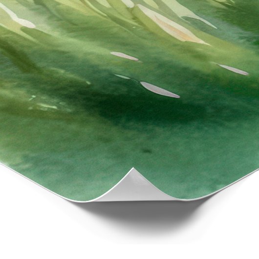 Waterverf Lake Landschap met bergen en zonsonderga Poster (Hoek)