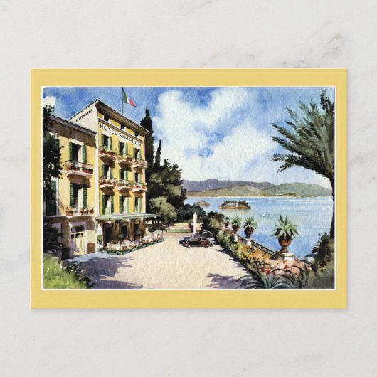 Waterverf Lake Maggiore Stresa Hotel Simplon Briefkaart (Voorkant)