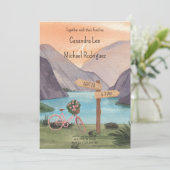 Waterverf Lake met fietsenlandschap Bruiloft Kaart (Staand voorkant)