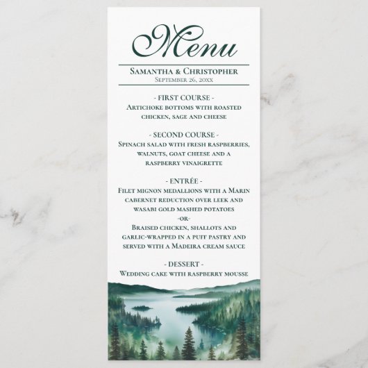 Waterverf Lake Tahoe Elegante Rustieke Bruiloft Menu (Voorkant)