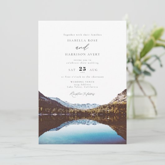 Waterverf Lake Tahoe Nationaal Park Bruiloft Kaart (Staand voorkant)