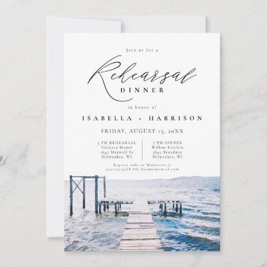 Waterverf Lakeside bruiloft repetitie diner Kaart (Voorkant)