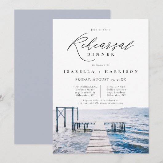 Waterverf Lakeside bruiloft repetitie diner Kaart (Voorkant / Achterkant)