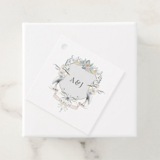 Waterverf Lakeside Wedding Monogram Crest Bedankjes Labels (In situ)