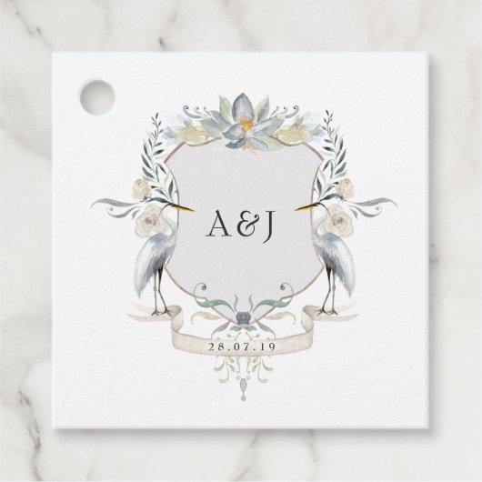 Waterverf Lakeside Wedding Monogram Crest Bedankjes Labels (Voorkant)