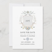 Waterverf Lakeside Wedding Monogram Crest Save The Date (Voorkant)