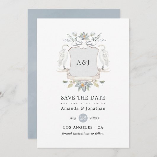 Waterverf Lakeside Wedding Monogram Crest Save The Date (Voorkant / Achterkant)