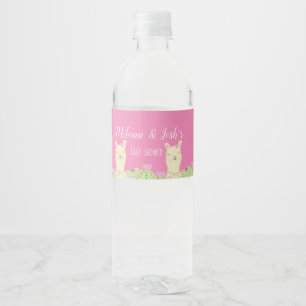 Waterverf lama babyshowerfeest dieren waterfles etiket
