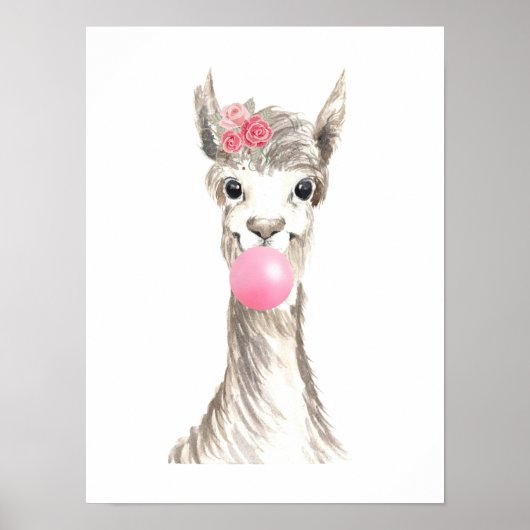 Waterverf Lama Blaast Bubbel Poster (Voorkant)